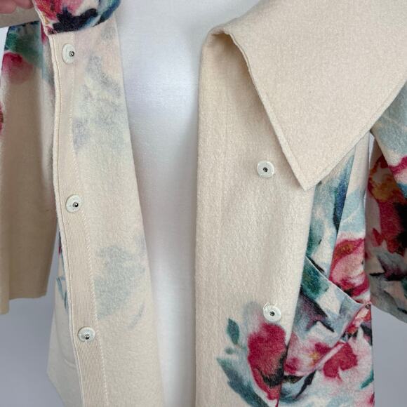 Anthropologie Sleeping on Snow Winter Blossom Boiled Wool Floral Jacket XS Cozy - Picture 6 of 13